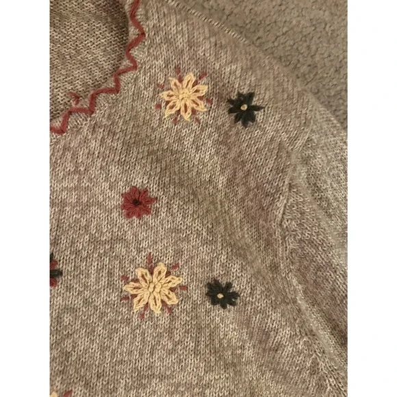 Vintage 90s Women's Hand Embroidered Floral Full Zip Natural Material Sweater- L - Picture 6 of 7